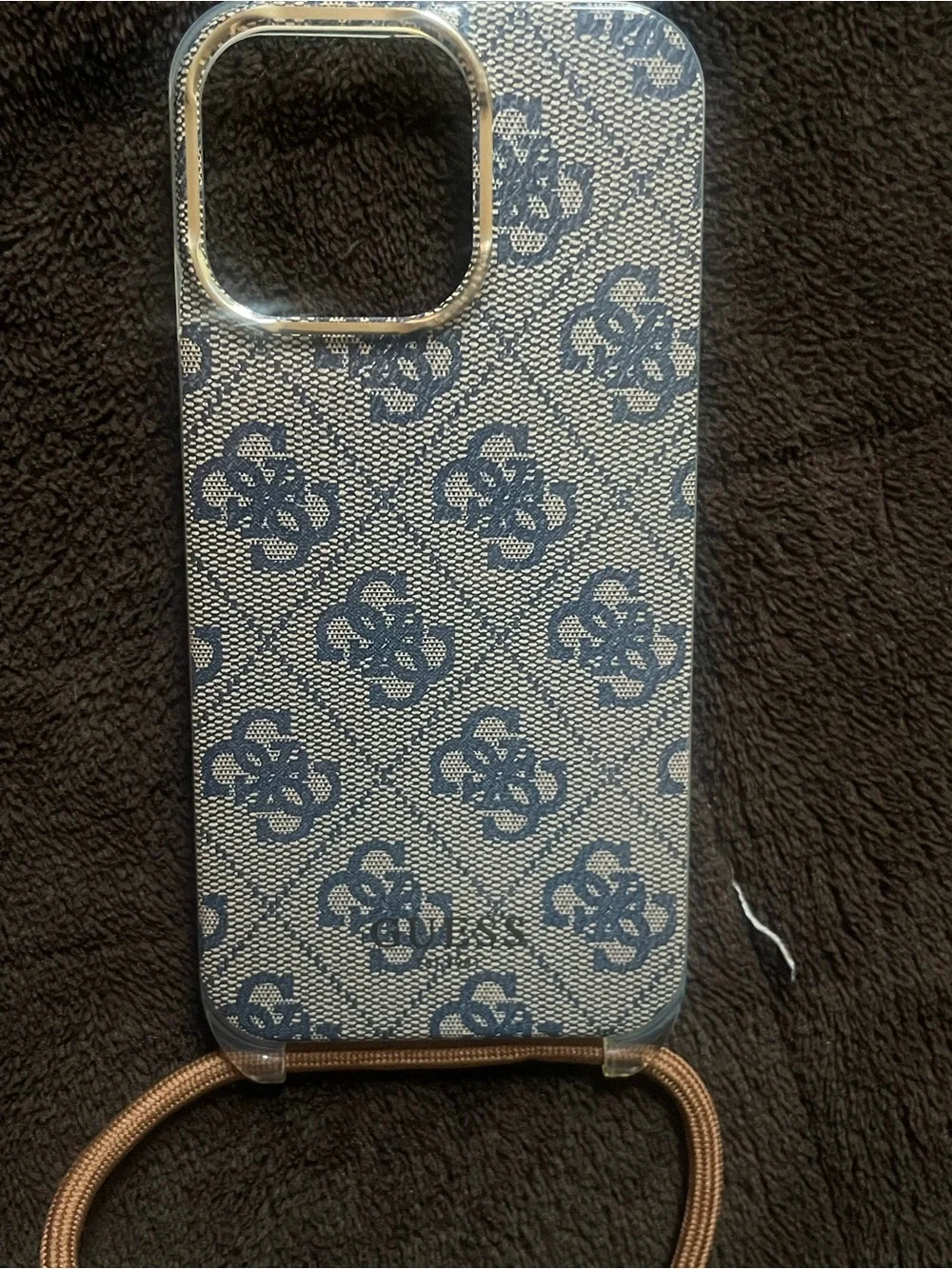 GUESS Monogram Crossbody Phone Case in Brown and Black with Strap
